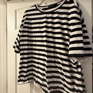 Merokeety Black and White Striped Top XL